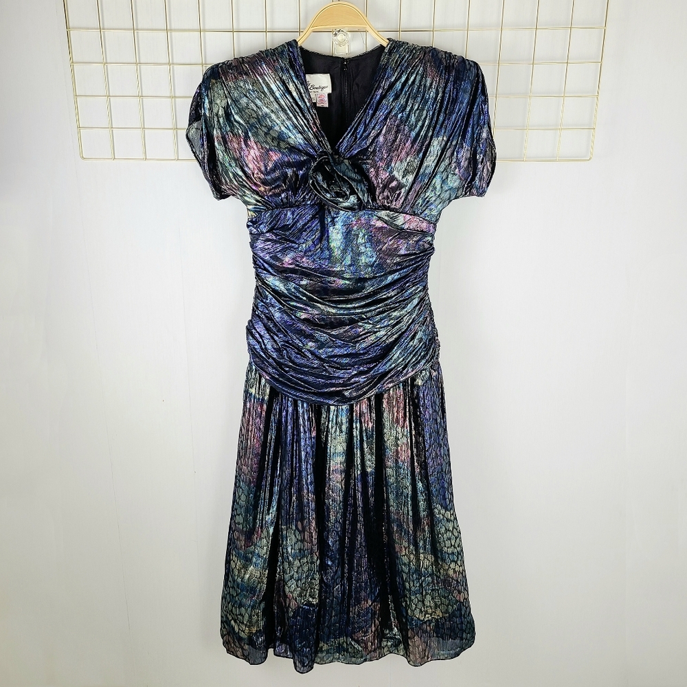 Tally Boutique New York Union Made 80s VTG Metallic Iridescent Fairy Dress